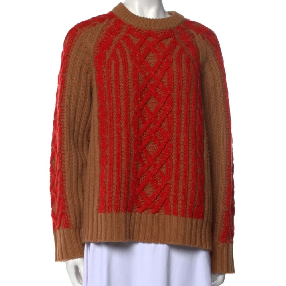 RAG & BONE 100% Wool Cable Knit Sweater Pullover Crew Neck Brown Orange Sz S P